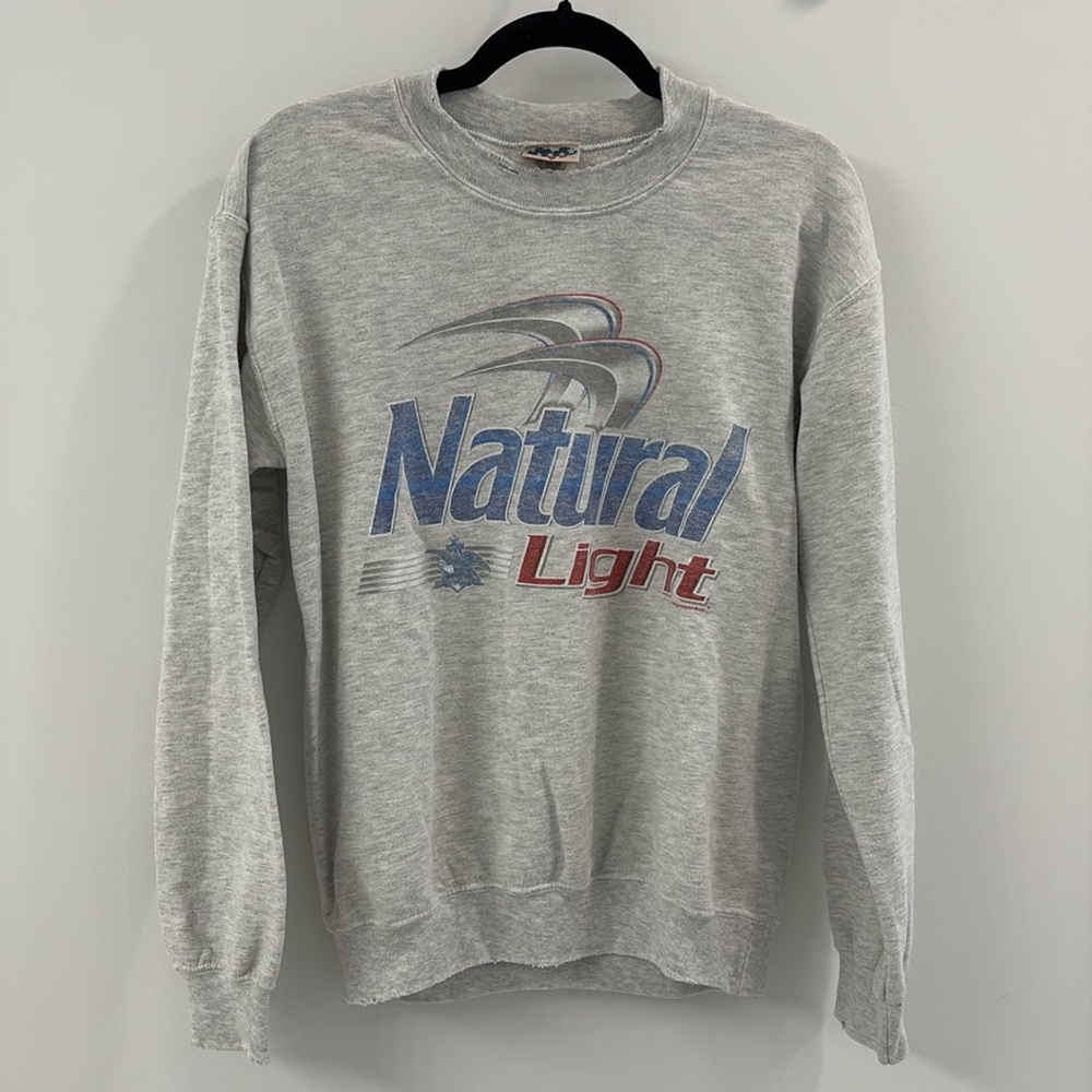 Vintage Natural Light pullover crew neck sweatshirt - distressed hems, small